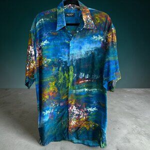 Riscatto Italian Watercolor Design Men's Short Sleeve Casual Shirt Size Medium